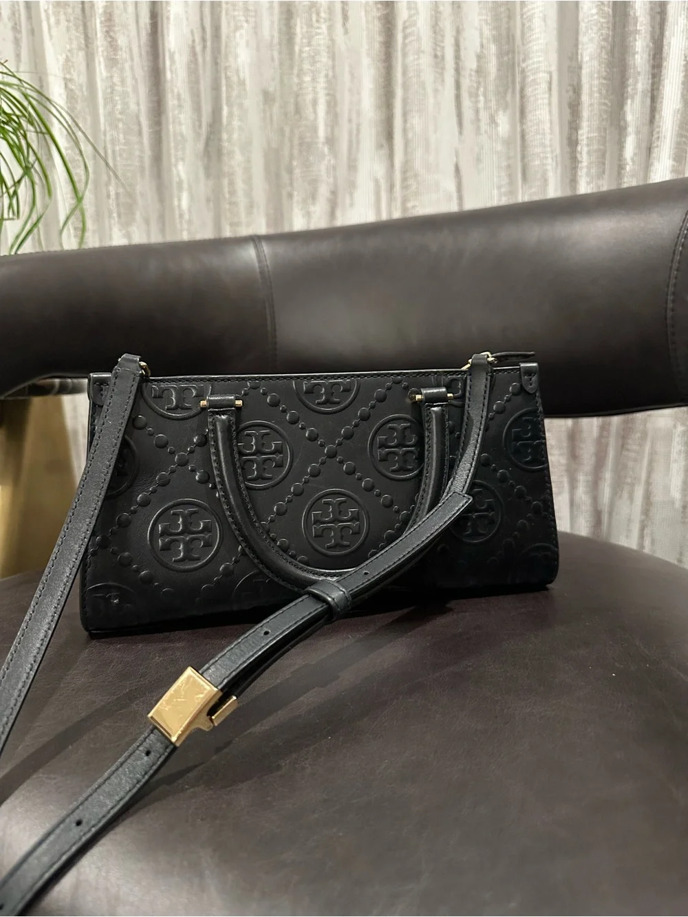 Tory Burch Black Quilted Logo Mini Satchel with Gold Hardware